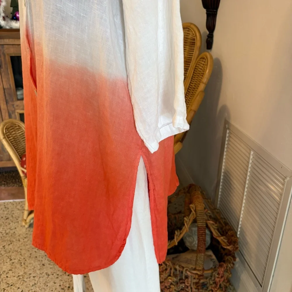 BOGNAR BLU Designer. Linen Ombré White Peach Tunic Top or Dress! 3/4 Sleeves! XL - Picture 4 of 11